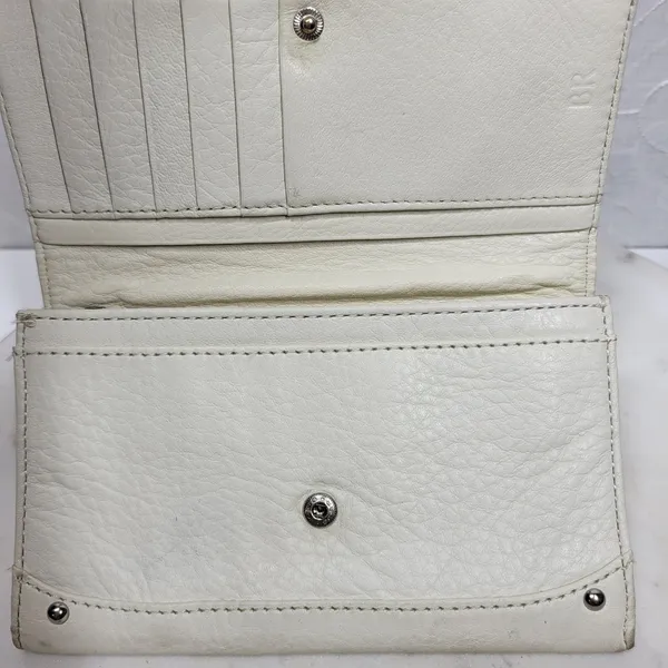 VTG Cow Leather Bi-fold Checkbook Wallet White Ivory Card Slots Simple Classic - Image 9