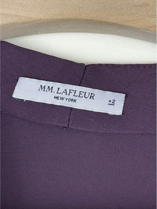 M.M.LaFleur Deneuve Top +2 Aubergine Purple Faux Wrap Italian Crepe Blouse - Image 3
