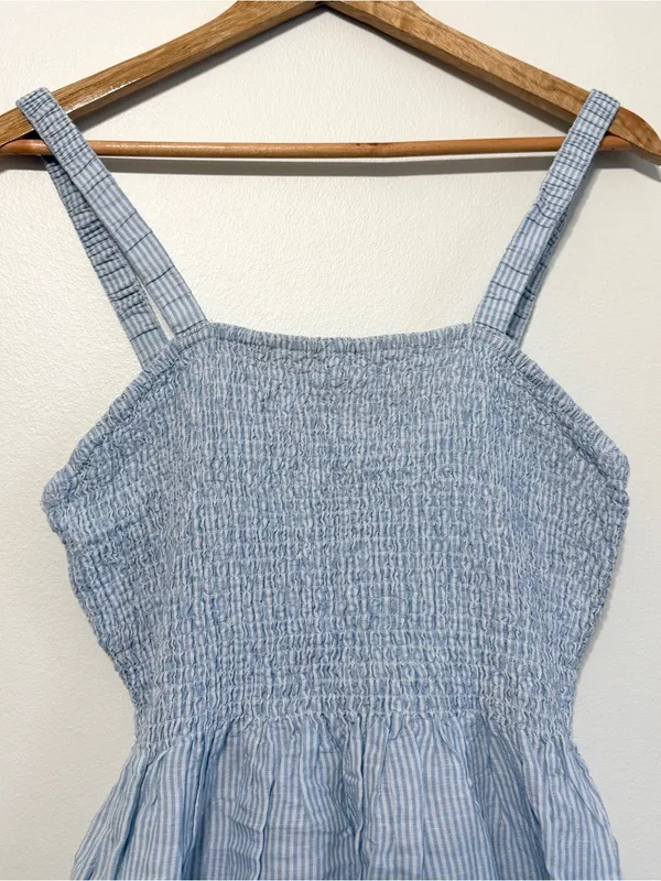 J crew smocked beach dress linen cotton stripes blue size medium - Image 3