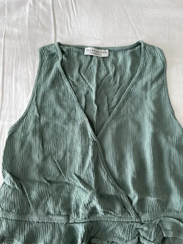 Sage Green Ruffle Detail Cropped Tank - Image 2