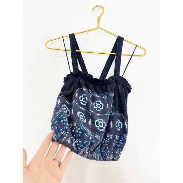 Free People Love Life Bubble Top Womens Size Medium Linen Blend Blue Boho - Image 11