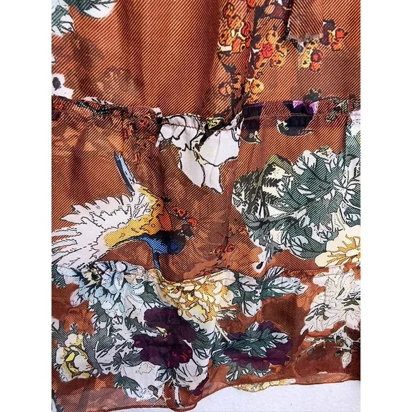 Hemant‎ & Nandita Floral Tiered Dress Women 6 Rust Orange V-Neck Long Sleeve - Image 5