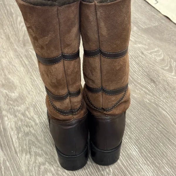 La Canadienne Brown Leather Suede Shearling Foldable Cuff Winter Boots 7 Cozy - Image 7