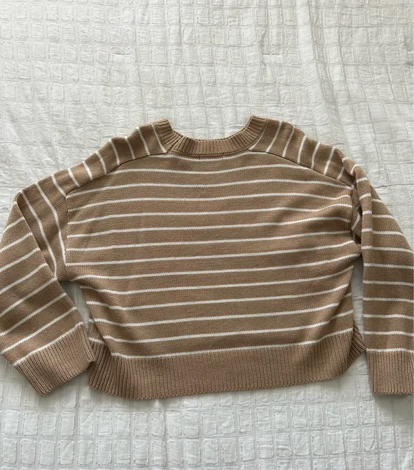 Tahari Beige & White Striped Sweater - Image 2