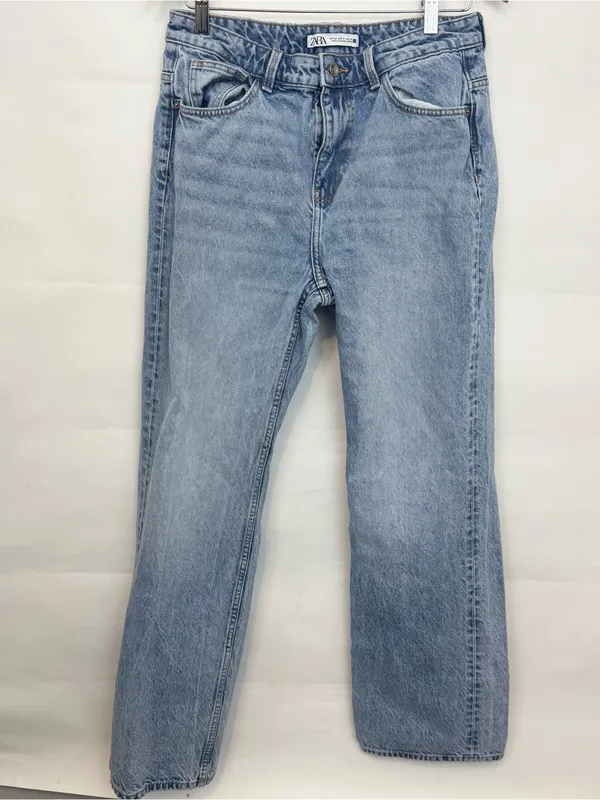 Zara High Waisted Wide Leg Blue Denim Jeans Size 8 - Image 2