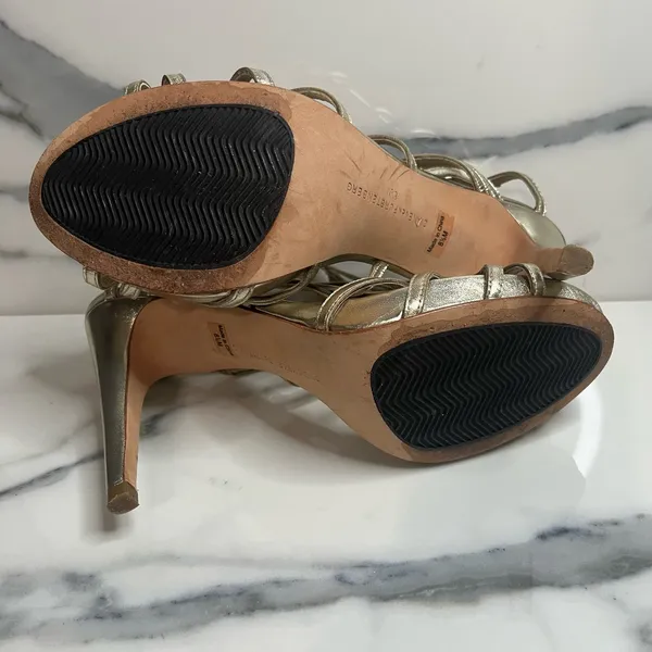 Diane Von Furstenberg Women's Gold Metallic Jeanette Nappa Heels Sz 8.5 Classic - Image 8