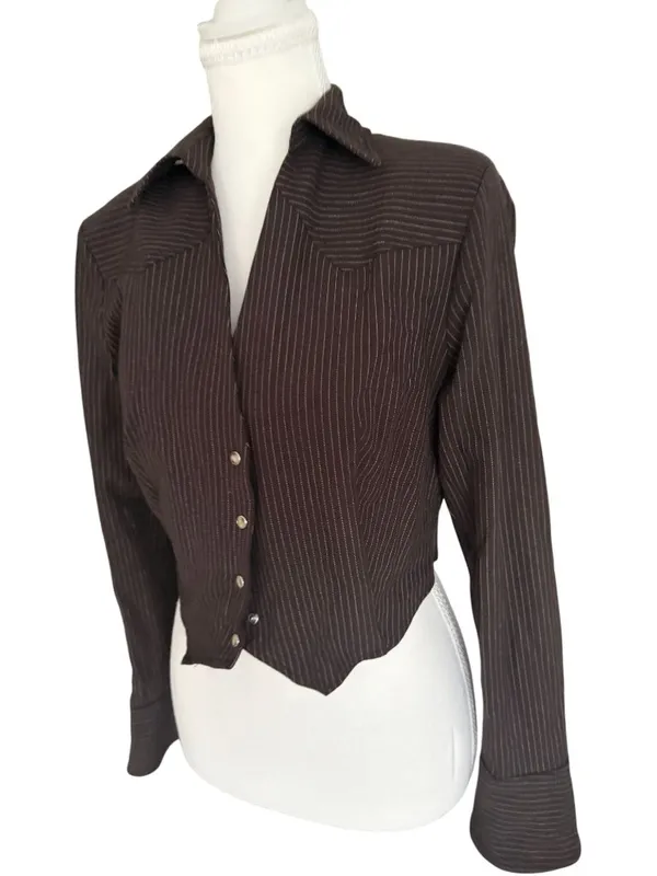 ZARA Brown Pinstripe Button Down Top Size M NEW NWT - Image 3