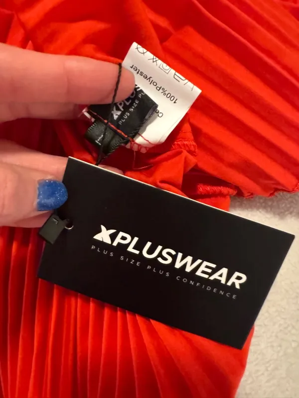 NWT Pluswear Pleated Long-Sleeve Red Dress - Image 4
