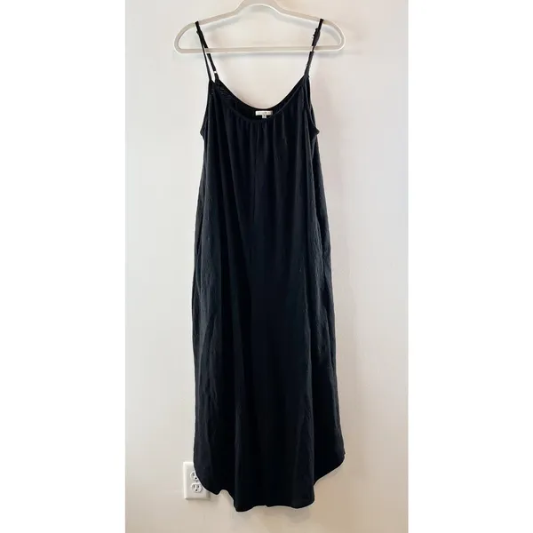 Z Supply Textured Flared Wide Leg Cropped Waistless Jumpsuit Black Medium - Image 7