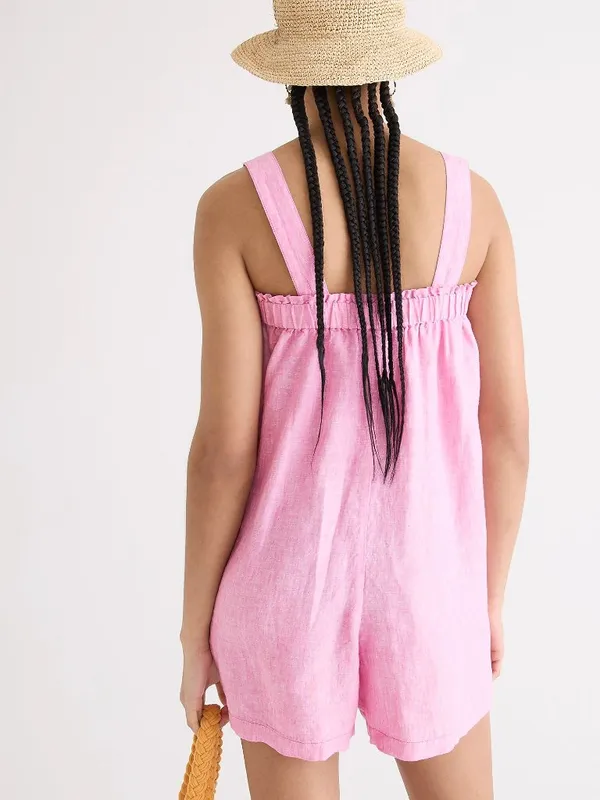 NWT J. Crew Size Medium Black Relaxed 100% Linen Sleeveless Stretch Romper NEW - Image 4