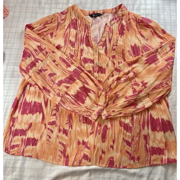 Nicole Miller Woman 2X Boho Tie Dye Peasant Blouse - Orange & Pink Crinkle - Image 3