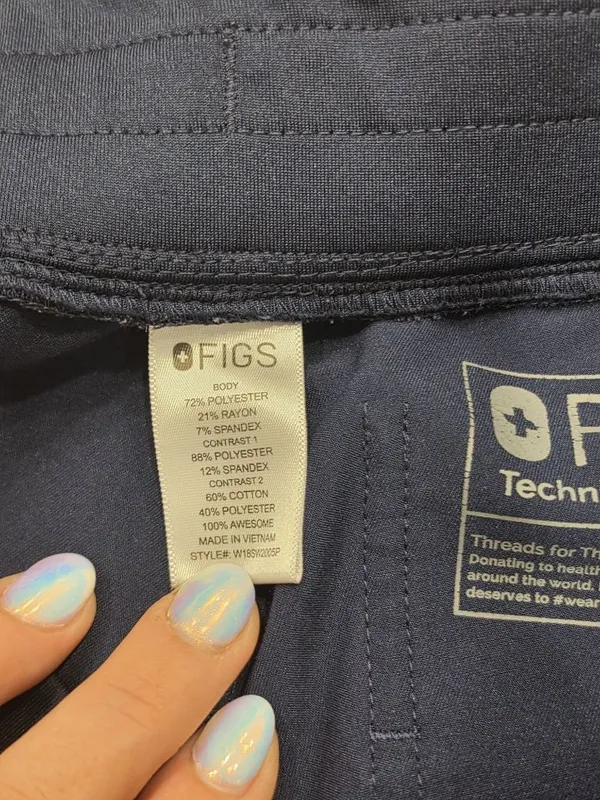 Figs Navy Blue Jogger Scrub Pants XS petite Drawstring Waist Pockets small flaw - Image 3