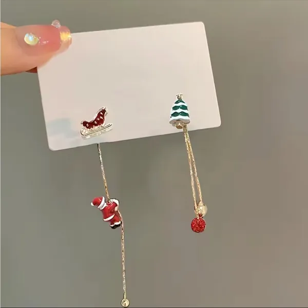 Santa Claus Threader Earrings Cute Retro Asymmetrical Climbing Santa Claus‎ - Image 6