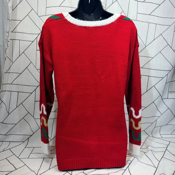 Celebrate Together Ugly Christmas Sweater‎ M Red Gingerbread Candy Cane Glitter - Image 2
