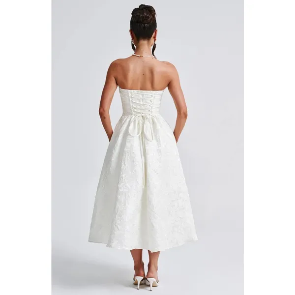 NWT Babyboo Saoirse Ivory Floral Jacquard Strapless Fit & Flare Midi Dress Sz S - Image 7