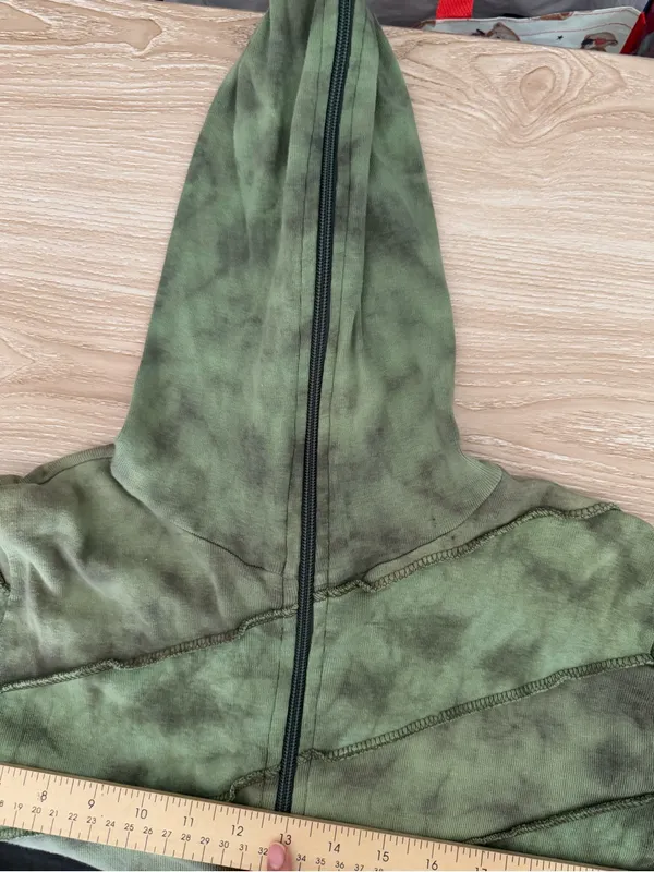 90s Y2K Grunge Full Zip Hoodie Green Forest Goblin Small/Medium Streetwear - Image 8