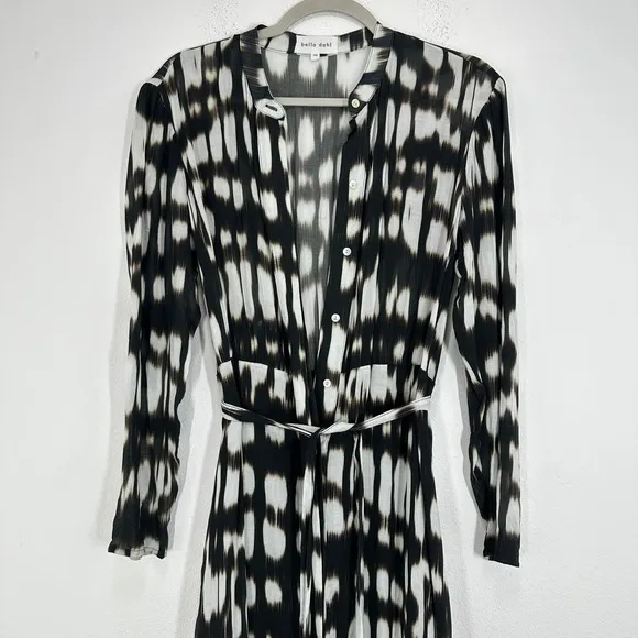 Bella Dahl XS Black White Contemporary Maxi‎ Dress Button Front Long Sleeve - Image 3
