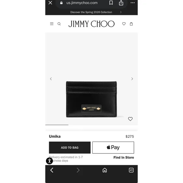 Jimmy Choo Umika Black Leather Card Holder Gold Diamond Studs Italy Designer - Image 4