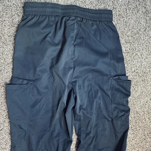 Womens Black Joggers Cargo Pants sz M drawstring elastic waist utility grunge - Image 5
