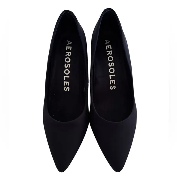 AEROSOLES Point Toe Kitten Heel Pump in Navy Stretch Gabardine Fabric NWOT - Image 2