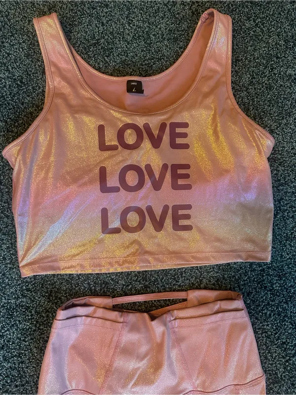 Electric Yoga pink sparkle set top with bra (large) and leggings medium) $160 - Image 3