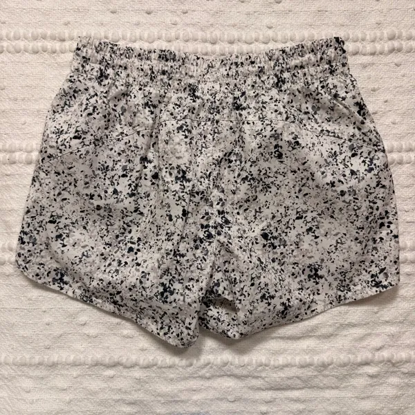 Athleta Women Small Black White Splatter Print Running Shorts Smocked Activewear - Image 2