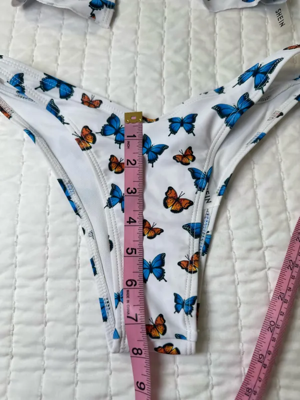 SHEIN White Bikini Set of Two with Blue & Orange Butterfly Print Size S - Image 2