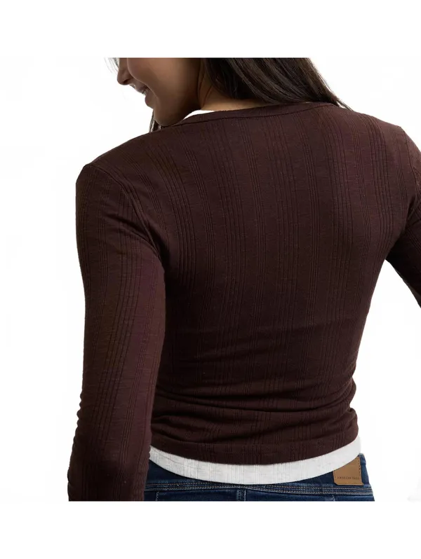 AE Long Sleeve Henley T-Shirt American Eagle NWT Brown Medium - Image 5