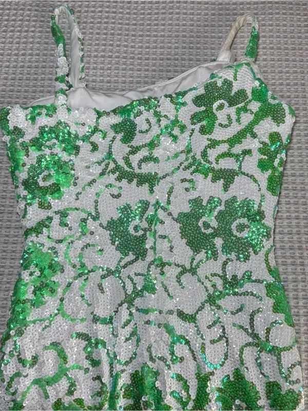 Jovani Size 10 Green And White Floral Full Length Sequin Prom Homecoming Straps - Image 8