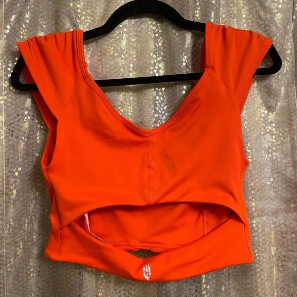 Free People Breathe Deeper Crop Tank Bright Orange Medium NWOT - Image 2