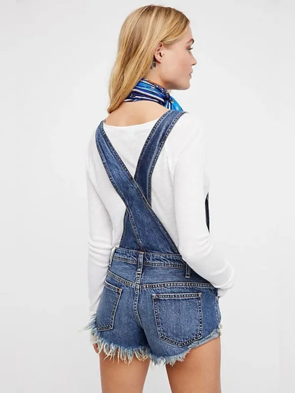 We The Free Free People Denim Shortalls Frayed Hem 100% Cotton Size 29 - Image 5