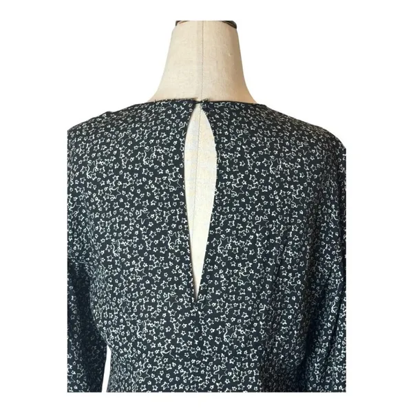 Zara‎ Dress Women Medium Black Ivory Star Print Bow Neckline Long Sleeve Mini - Image 5