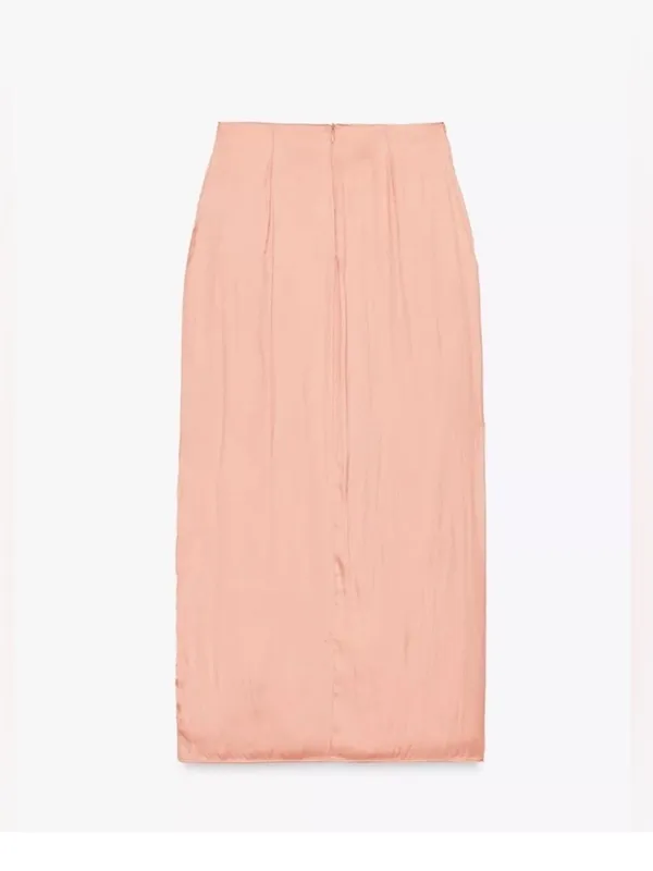 Zara NWT Satin Wrap Midi Skirt in Blush Pink - Image 4