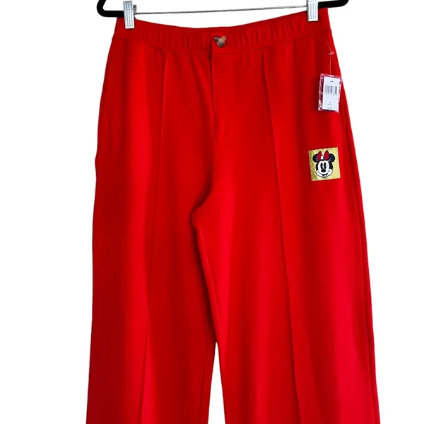 NWT DISNEY Park Bright Orange / Red Pull On Pant Glitter Gold Logo Medium - Image 5