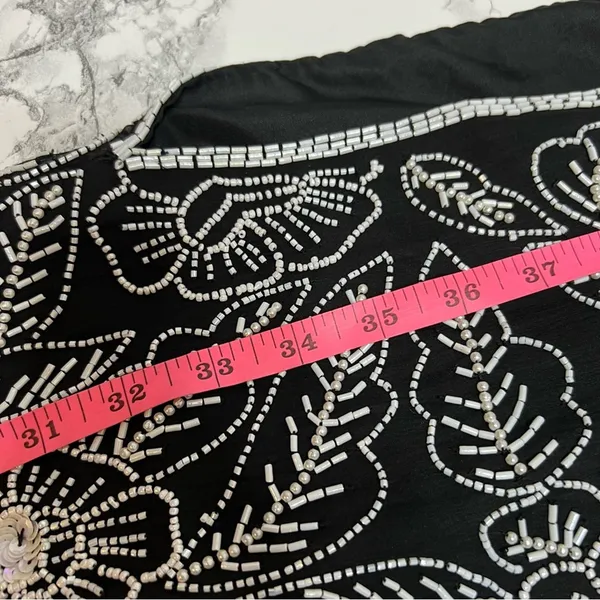 Vintage Stenay silk beaded sequin gown‎ maxi with slit black white Sz 8 - Image 7