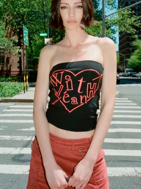 With Jean Heart You Boobtube Top Black Medium - Image 2