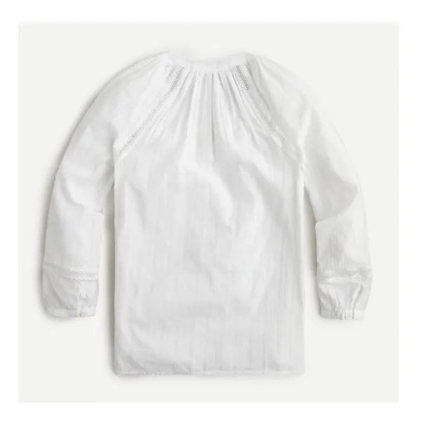 J.Crew Floral Embroidered‎ Tassel Bohemian Peasant Top Balloon Sleeve White M - Image 3
