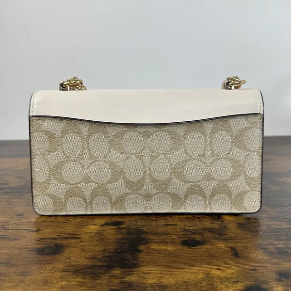 Coach Signature Crossbody Bag Womens Small White Leather Canvas Chain Strap - Image 2