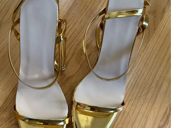 Gold Metallic Strappy Heels Size 41 Women’s Ankle Strap Stiletto Sandals - Image 2