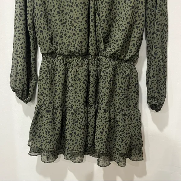 Sadie & Sage Womens Olive Green Animal Print Mini Dress Long Sleeve‎ Small NWT - Image 3