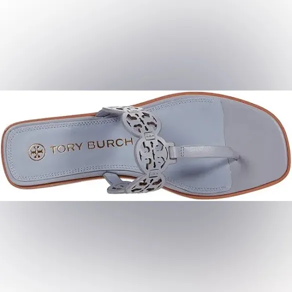 NIB Tory Burch Tiny Miller Leather Medallion Sandals In Cloud Blue $248 MSRP - Image 3
