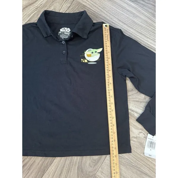 Star Wars Polo Shirt Mad Engine Long Sleeve Baby Yoda Collared Cropped Medium - Image 8