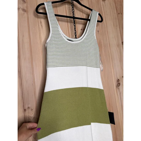 NWT Lulus Easily Gorgeous Ivory and Sage Striped Midi Sweater Dress Casual Sz XL - Image 4