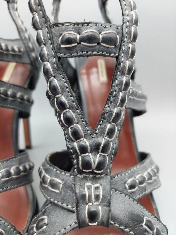 Leon Max All Leather High Heel 4.75" Tall Gray Strappy Shoes Size 8M Sexy - Image 3