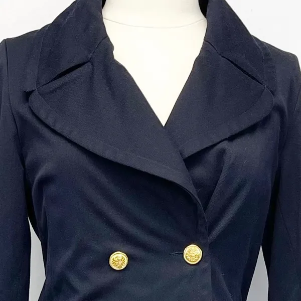 Victor Alfaro Womens Trench Coat Small Navy‎ Chic Preppy Quiet Luxury Old Money - Image 3