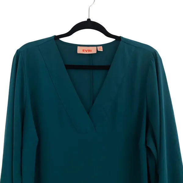 EVRI Women Teal V Neck Long Sleeve Tunic Top Plus Size 0X Loosefit Comfort Work - Image 2