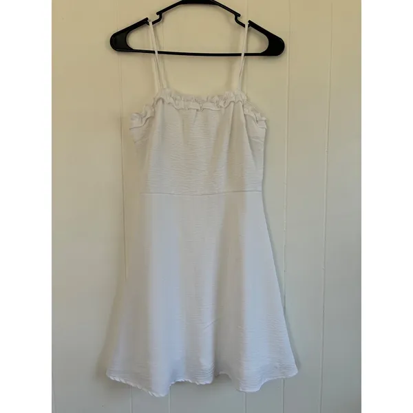 Altar'd State‎ White Ruffle Spaghetti Strap Mini Dress Textured Fit Flare Size S - Image 5