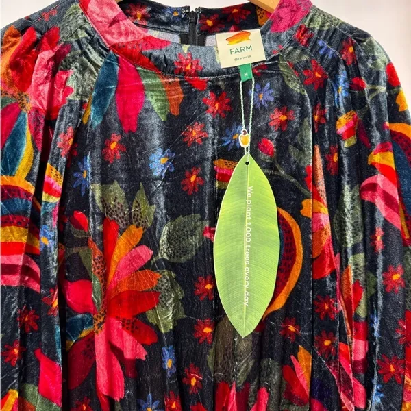 NWT Farm Rio Velvet‎ Dress in Black Banana Sky Size Medium - Image 5