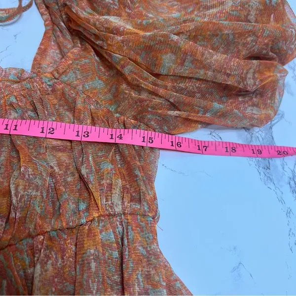 Free People‎ Penelope Printed Smocked Peplum Top Orange Size L - Image 8
