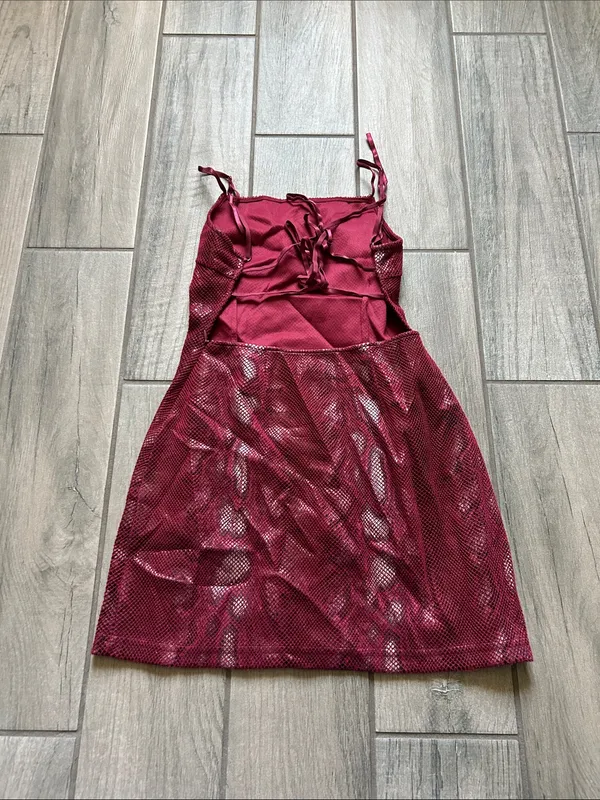 Urban Outfitters Burgundy Mesh Slip Mini Dress - Image 2